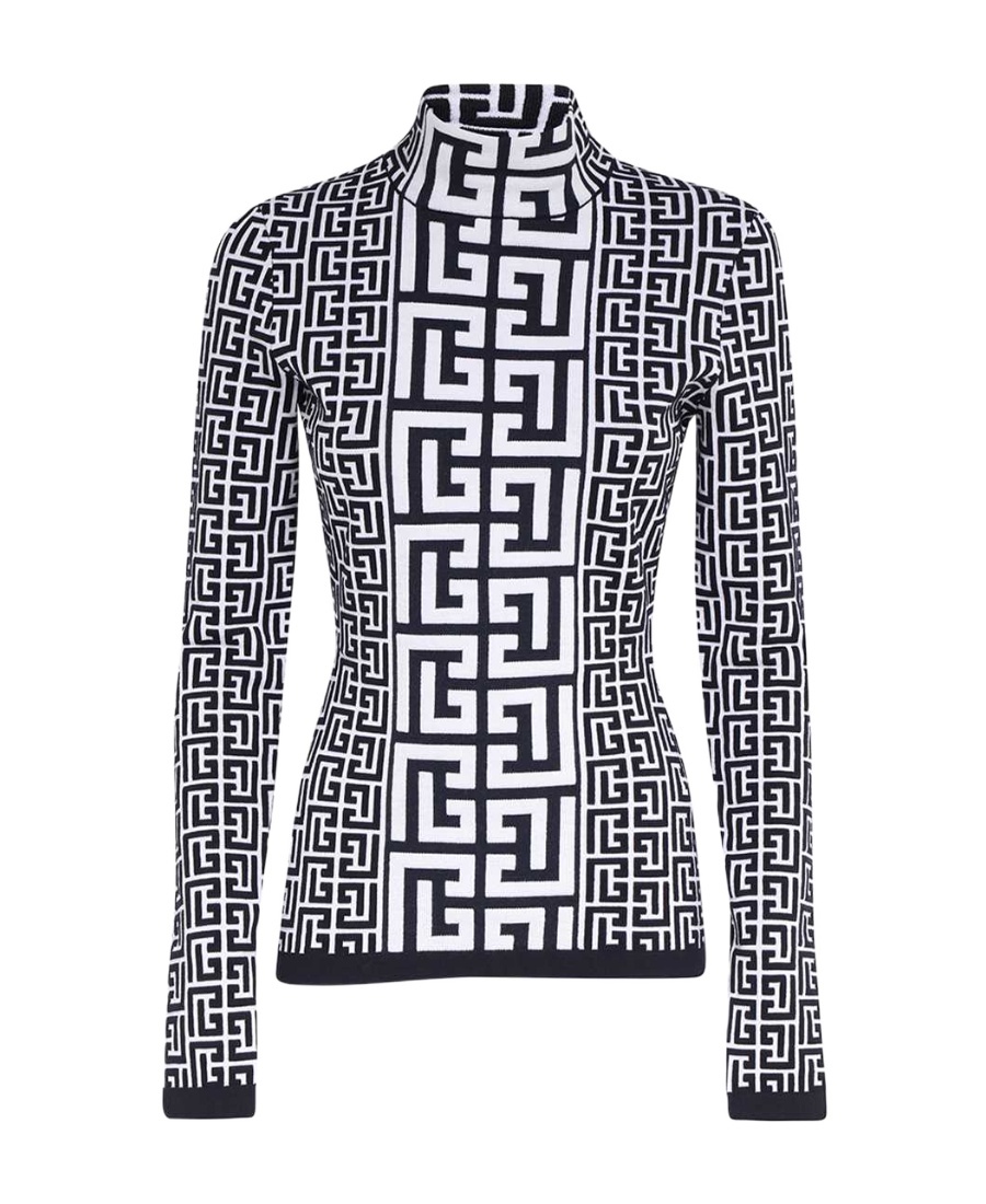 Balmain Pb Monogram-pattern Jumper In Black