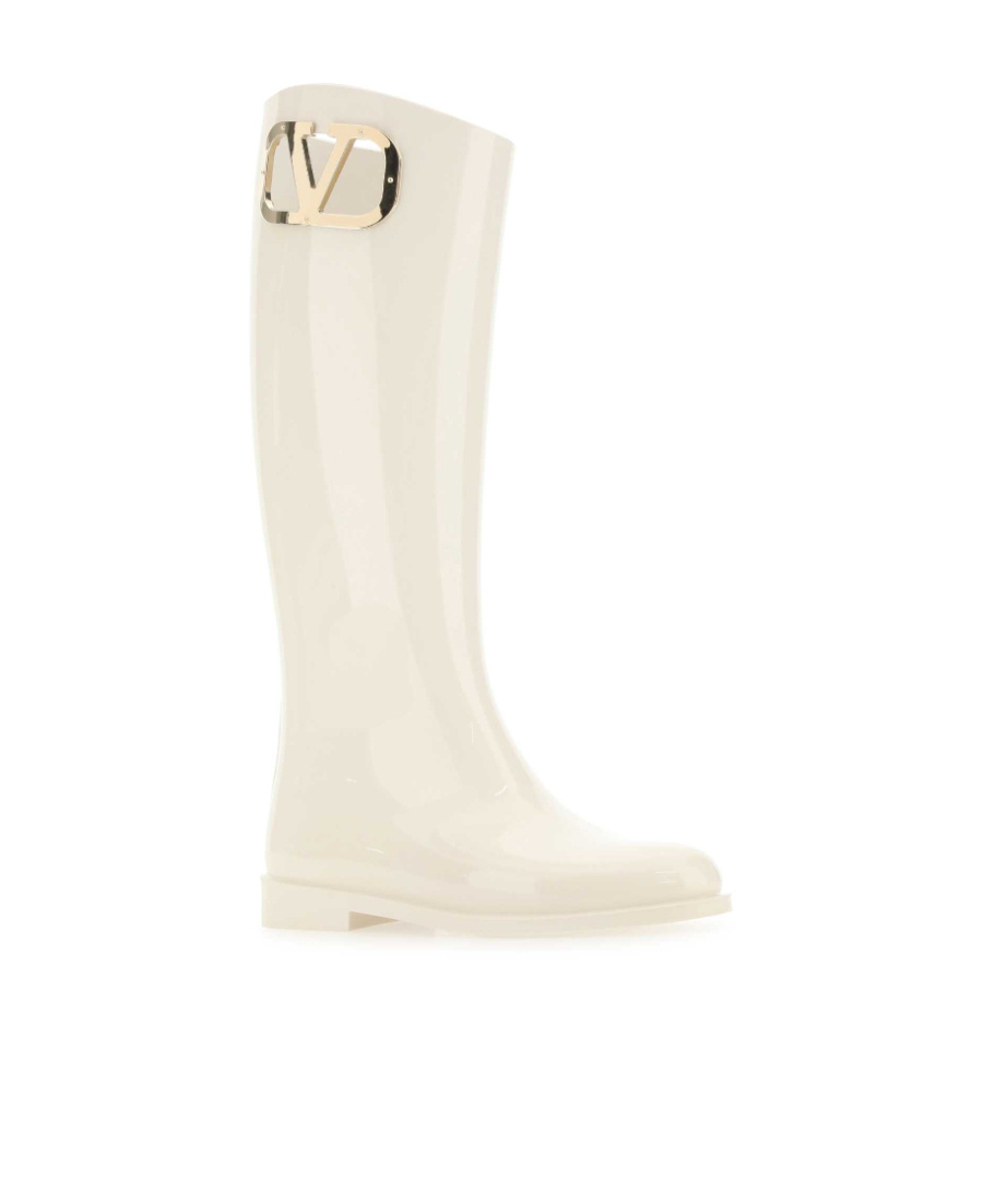 Valentino Vlogo Type Patent Rain Boots In Ivory White