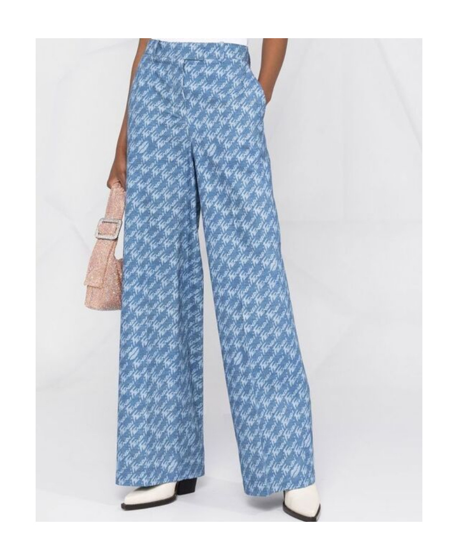 Fendi Logo-print Wide-leg Trousers In Blue