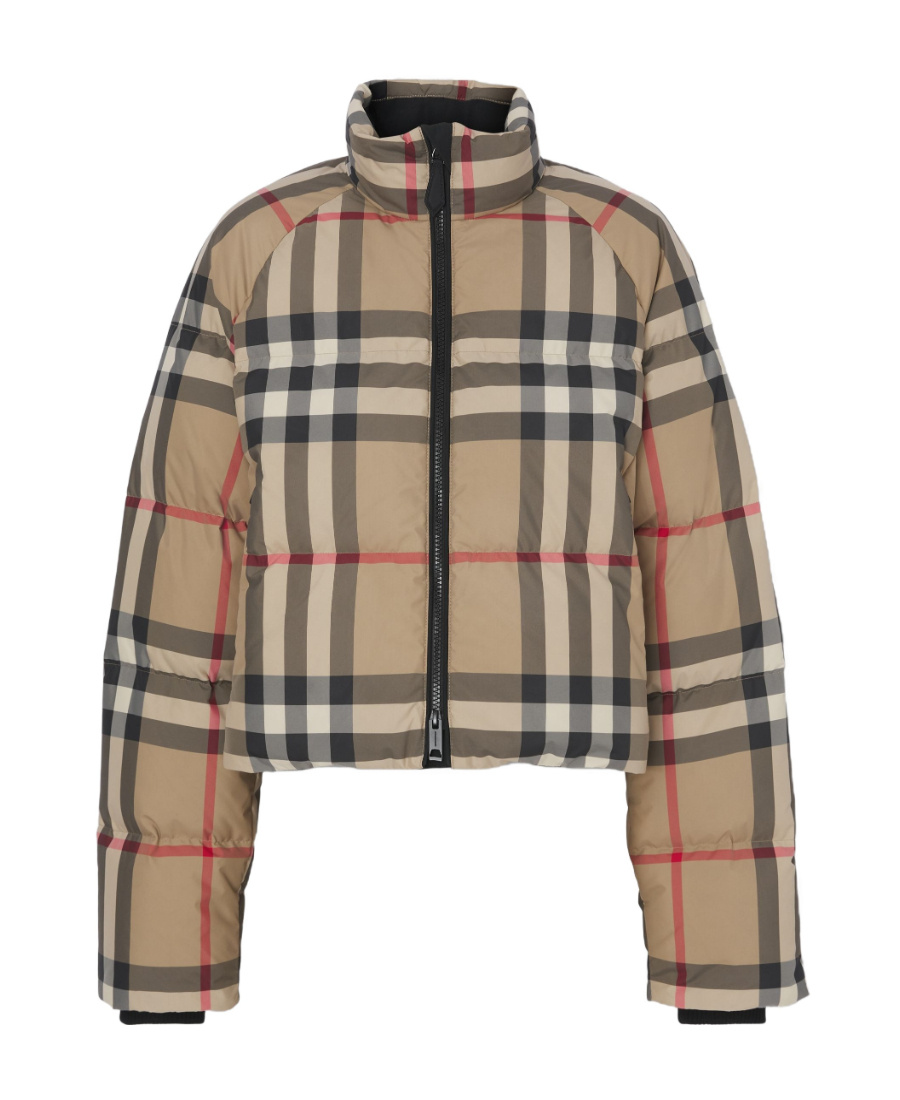 Shop Burberry Vintage Check Cropped Puffer Jacket In Nude