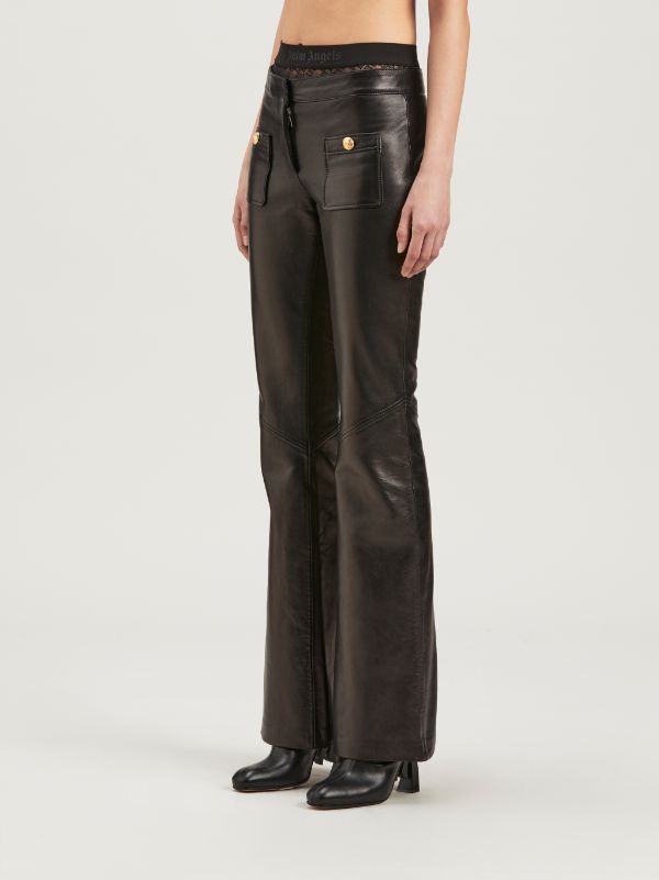Shop Palm Angels Mid-rise Leather Flared Trousers In Black