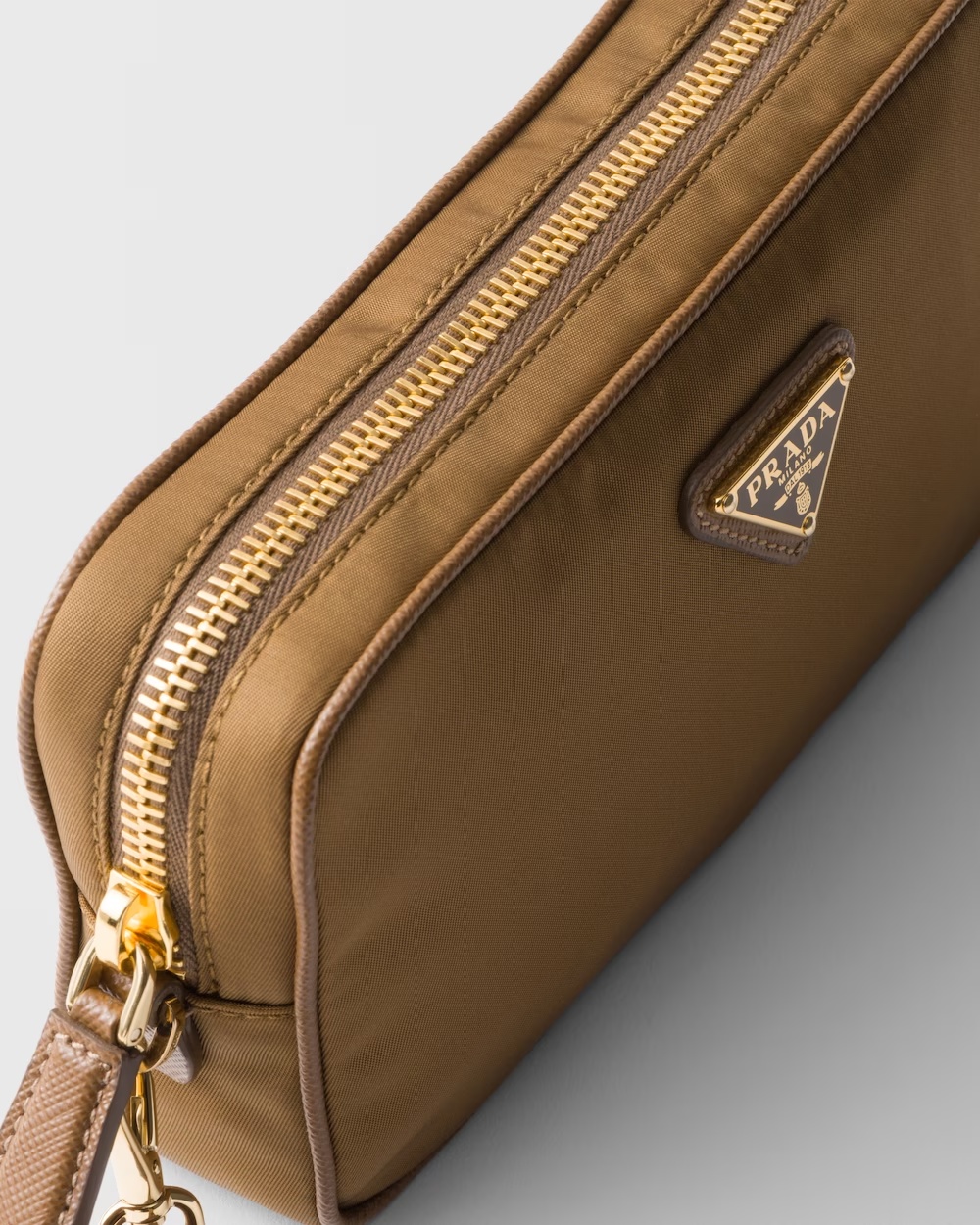 Prada Re-edition 1978 Re-nylon And Saffiano Leather Pouch In Cork Beige
