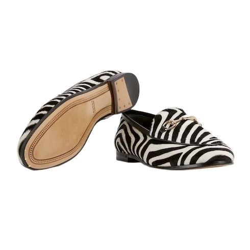 Gucci Zebra-print Calf Hair Loafers In Black