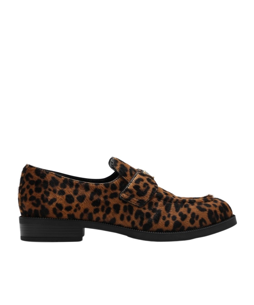 Prada Pony-effect Leather Leopard Moccasin In Black