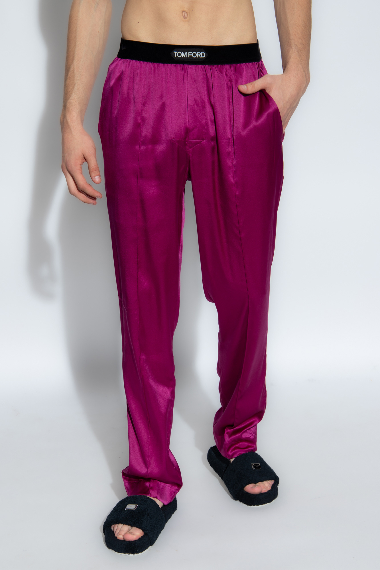 Tom Ford Logo Waistband Satin Pajama Trousers In Purple