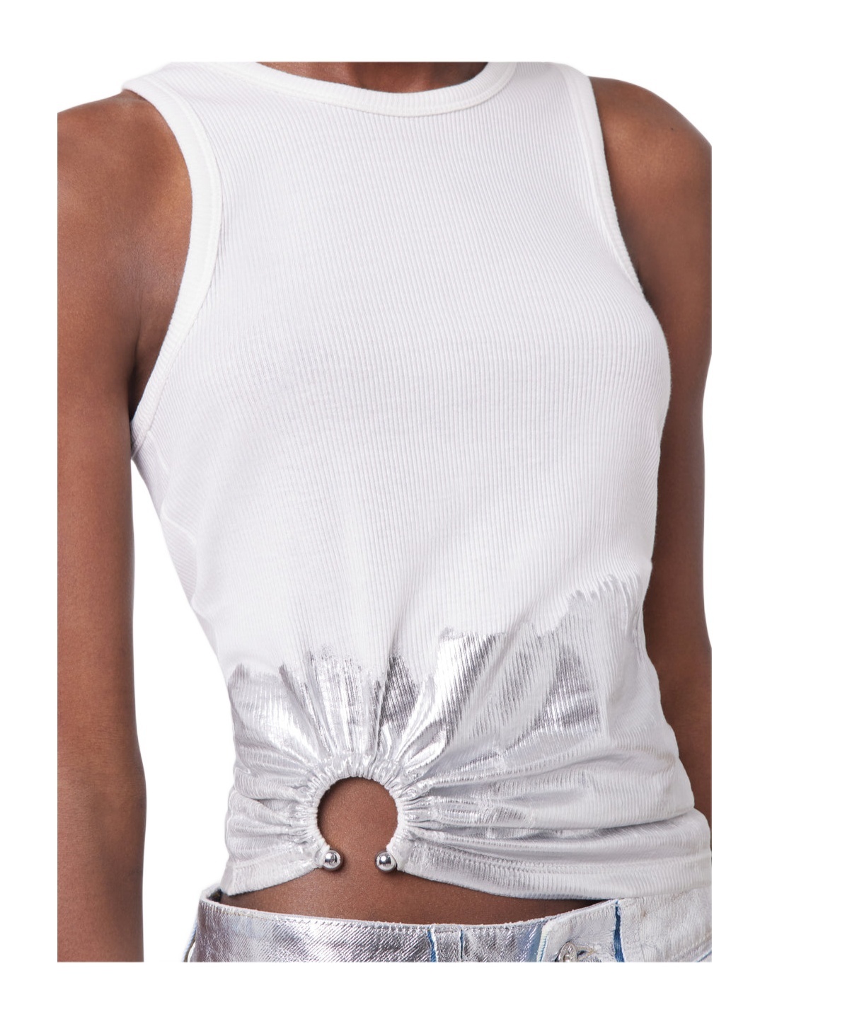 Rabanne Embellished Metallic Ribbed Stretch-cotton Jersey Tank In White