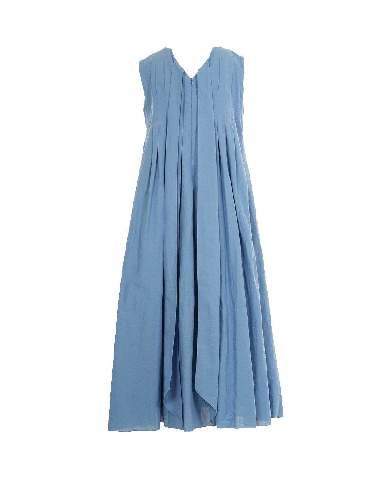Max Mara 's V-neck Pleated Sleeveless Dress In Blue