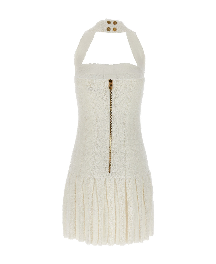 BALMAIN TWEED HALTERNECK MINIDRESS