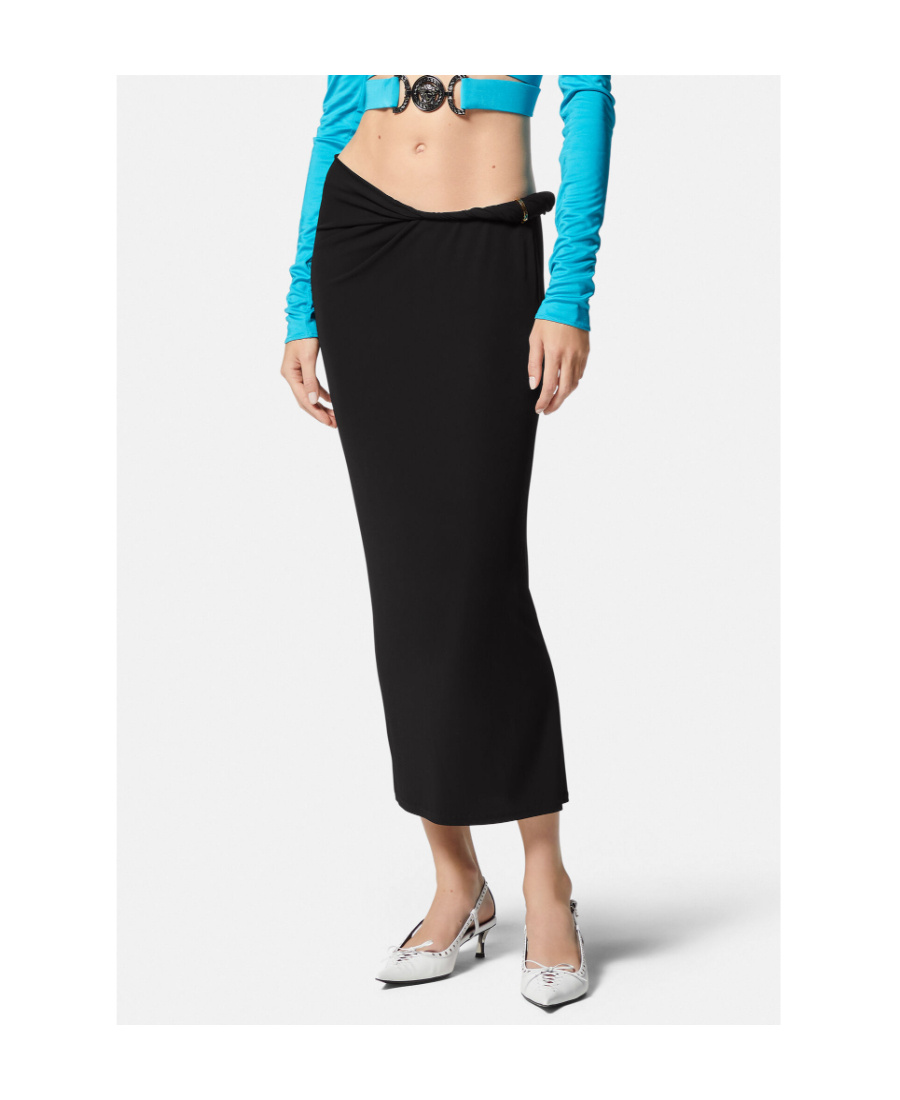 Versace La Greca Detail Fitted Skirt In Black