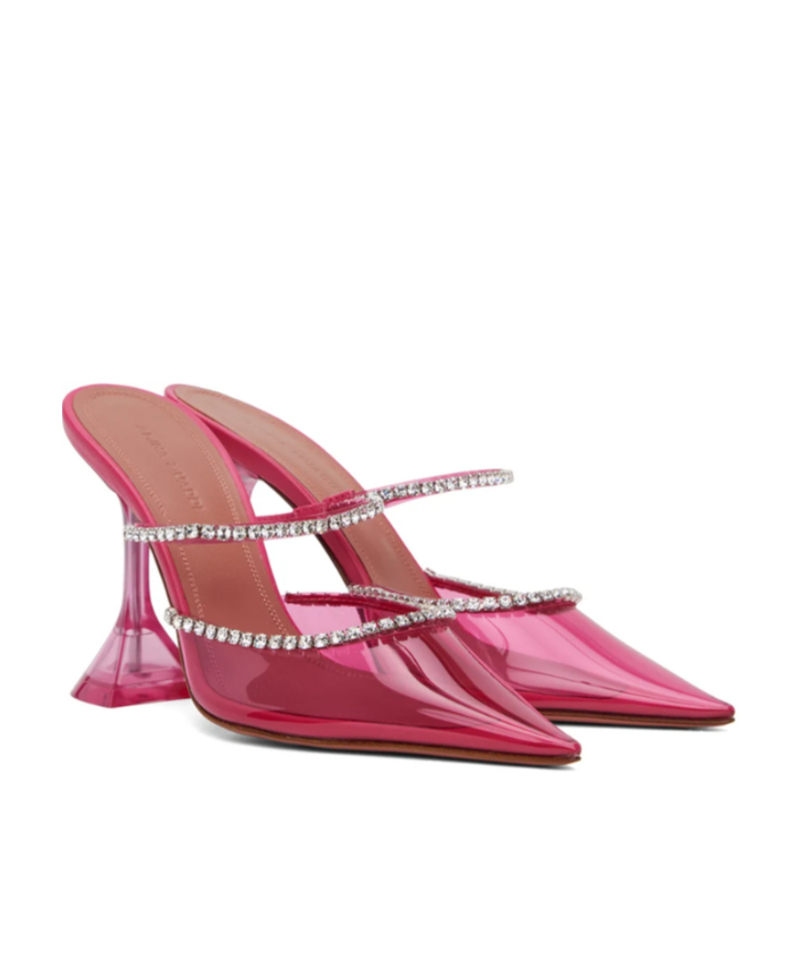 Shop Amina Muaddi Gilda Glass 95 Transparent High Heels In Pink