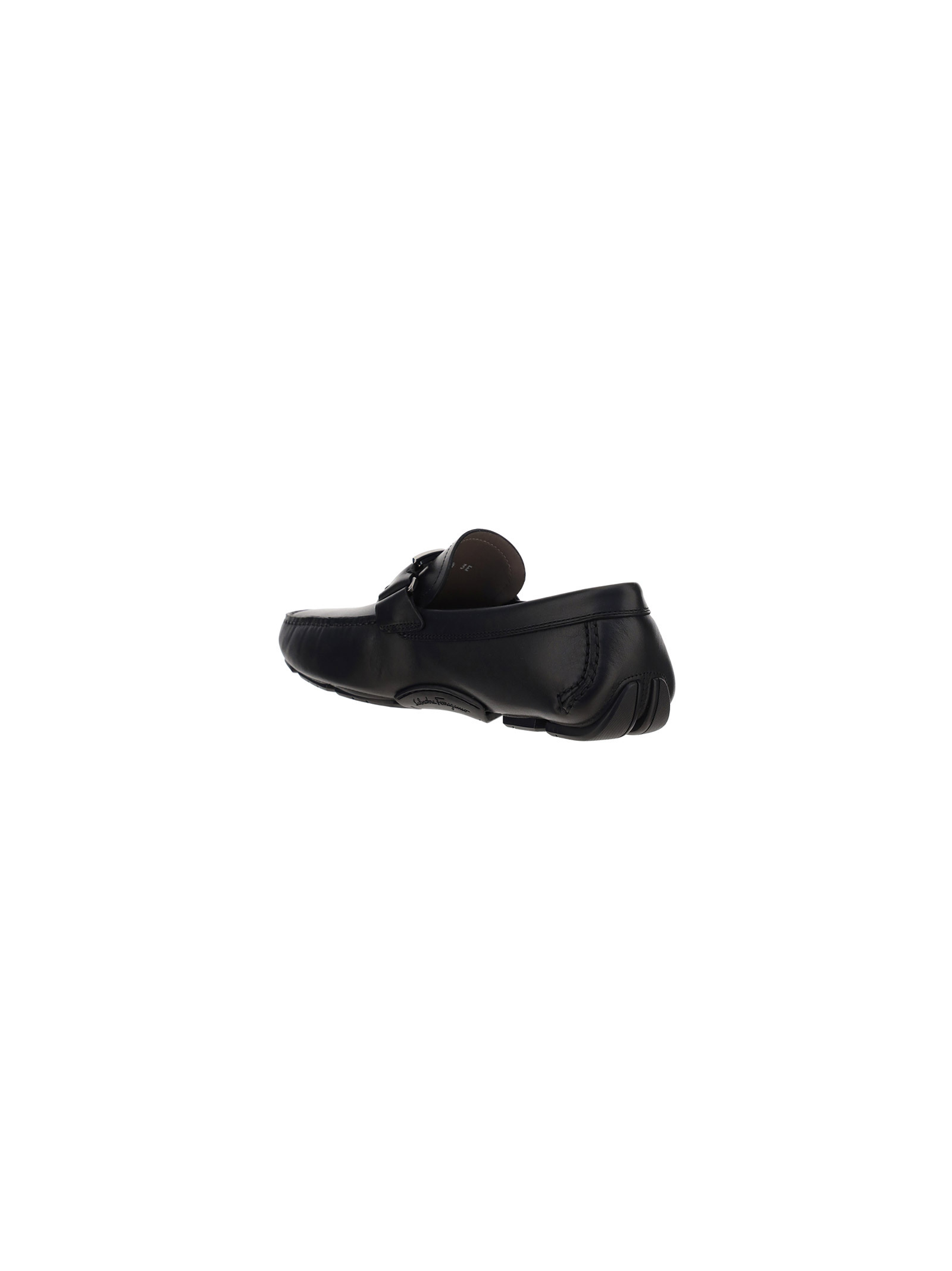 Ferragamo Leather Ornament Driver Loafers In Black