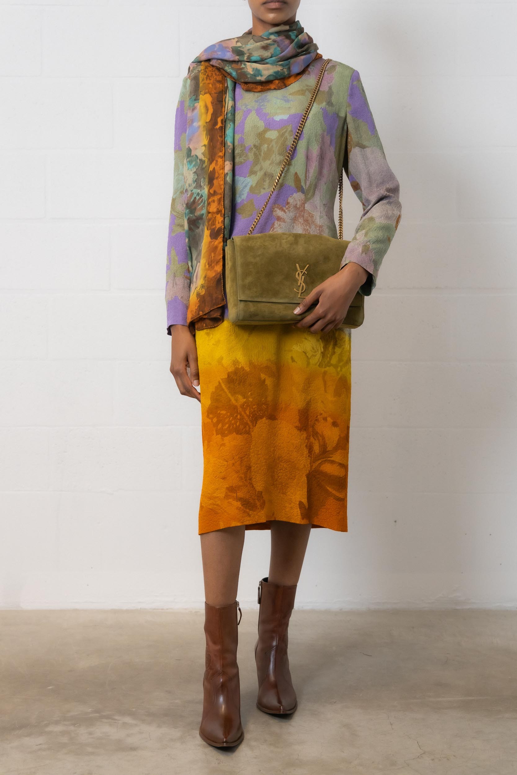 Dries Van Noten Round Neck Long-sleeved Dress In Multicolor