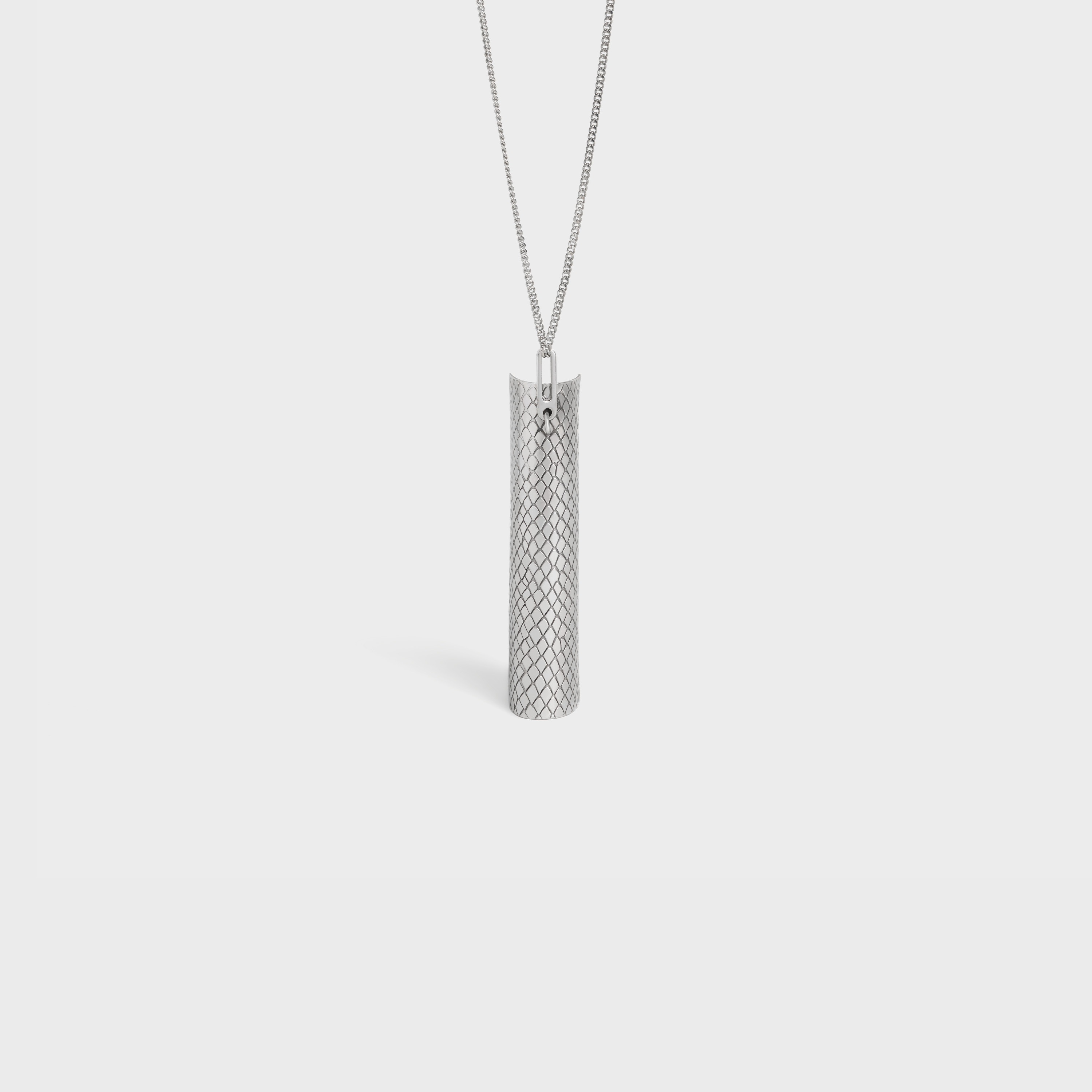 Celine Vintage Lighter Leather Cover Python Printed Necklace In White