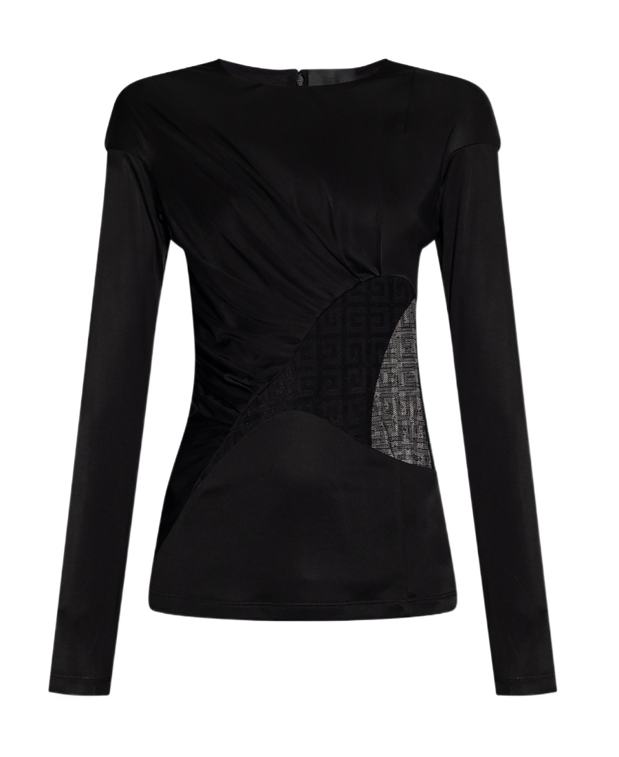 Givenchy Draped Top In Jersey And 4g Lace In Black