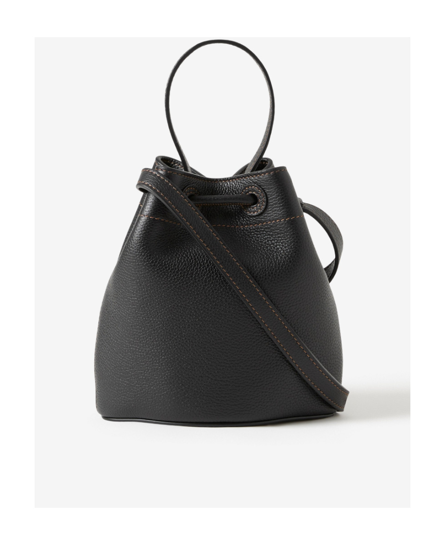 Burberry Tb Mini Black Leather Bucket Bag In Black