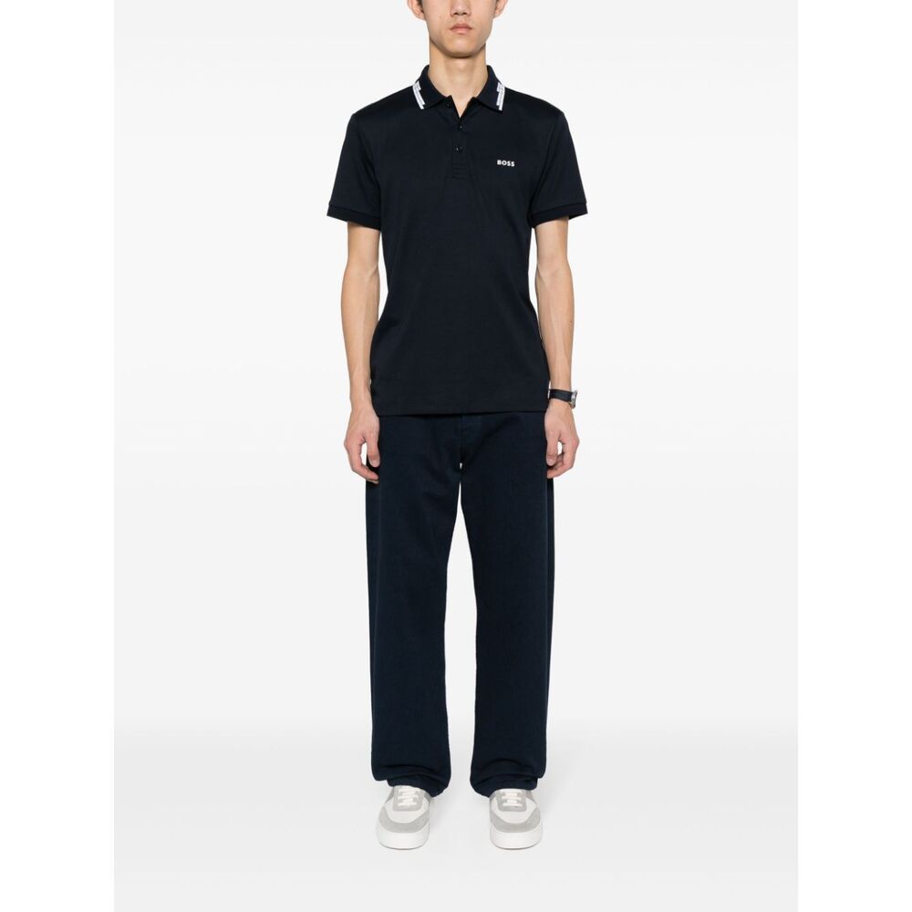 Hugo Boss Embroidered-logo Cotton Polo Shirt In Black