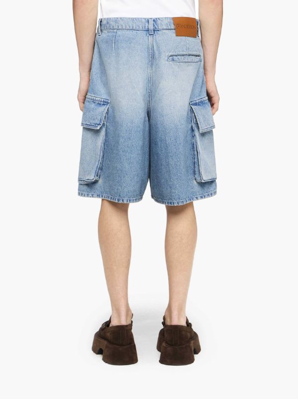 Jw Anderson Light Blue Bermuda Shorts With Cargo Pockets And Logo Patch On The Back In Denim Man In Blue
