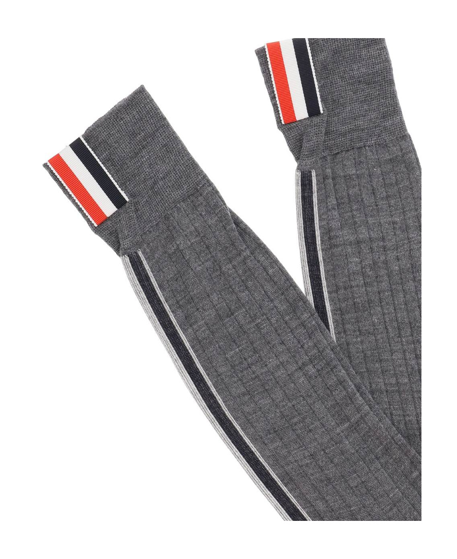 Thom Browne Inlaid Striped Wool Tube Socks In Black