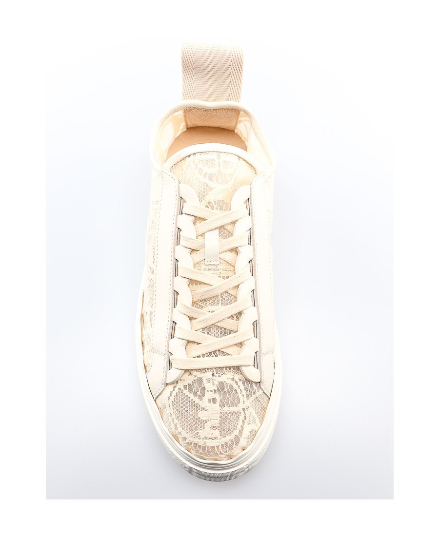 Chloé Lauren Scalloped Leather-trimmed Lace High-top Sneakers In Nude