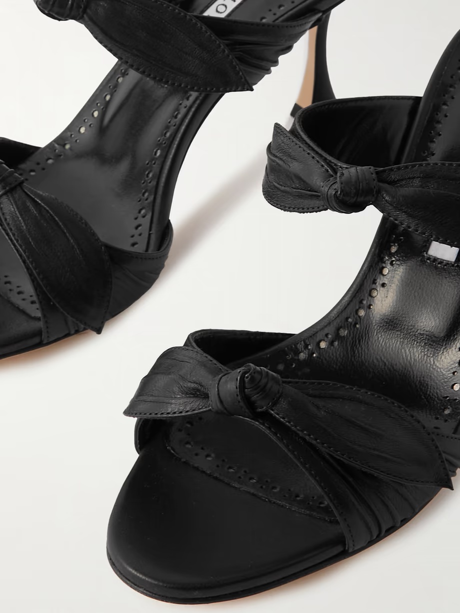 Manolo Blahnik Lollo 70 Bow-embellished Leather Mules In Black