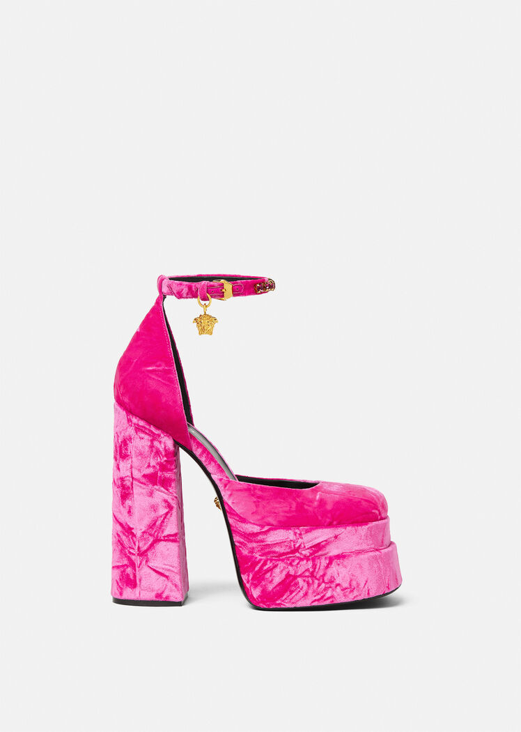 Versace Medusa Aevitas Velvet Platform Pumps In Pink