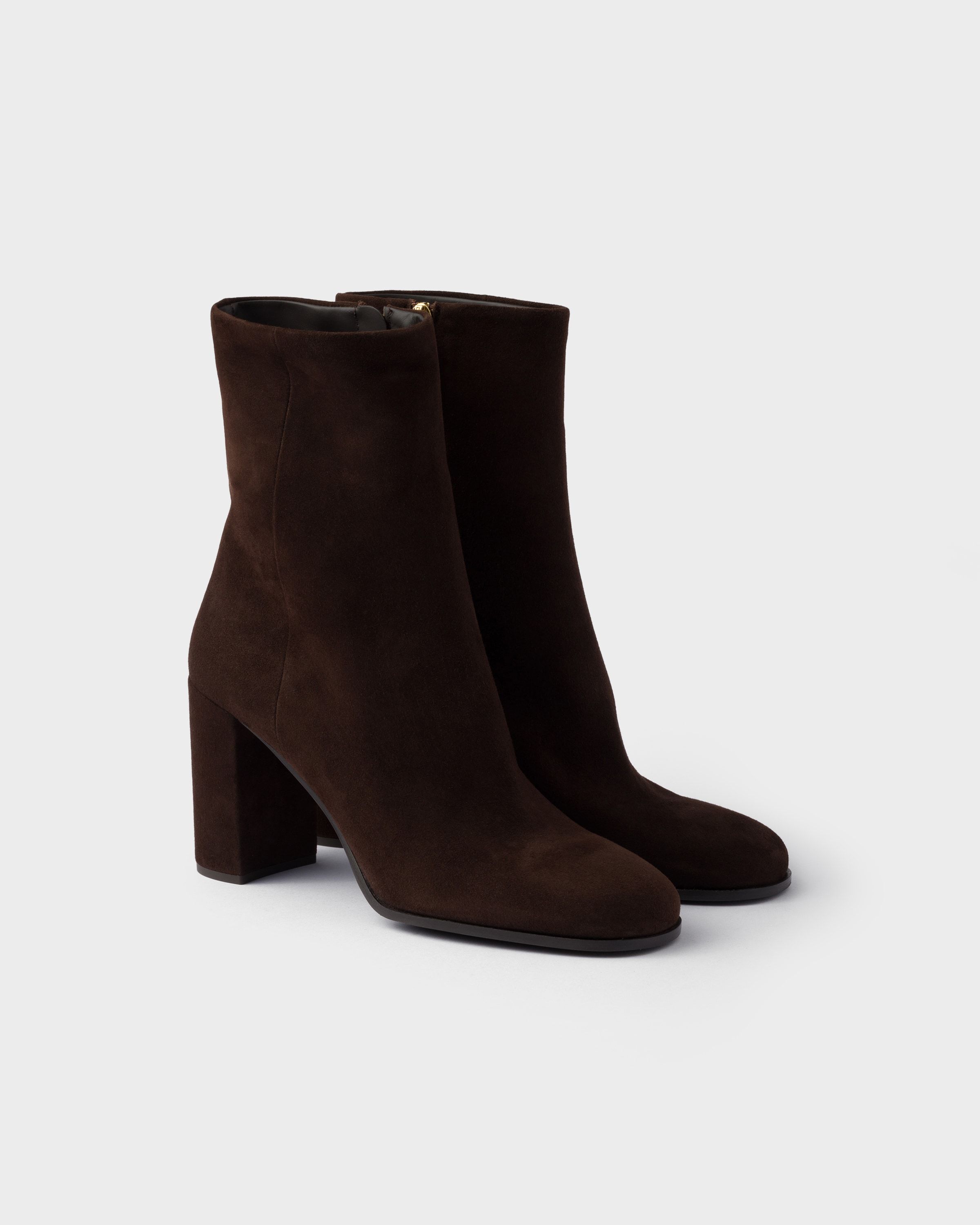 Prada Womens Brown Brand-plaque Suede Heeled Ankle Boots Eur 36 / 3 Uk In Brown