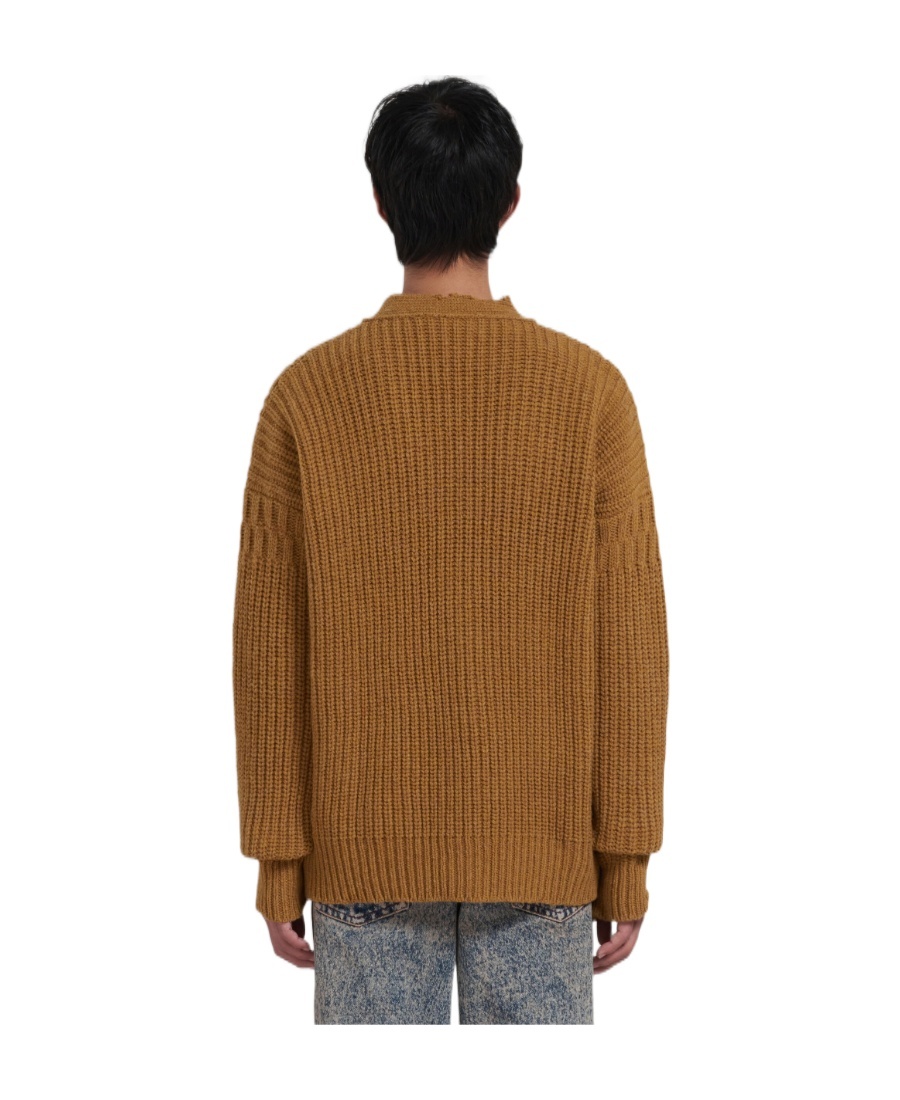Marni Distressed-finish Cable-knit Cardigan In Brown