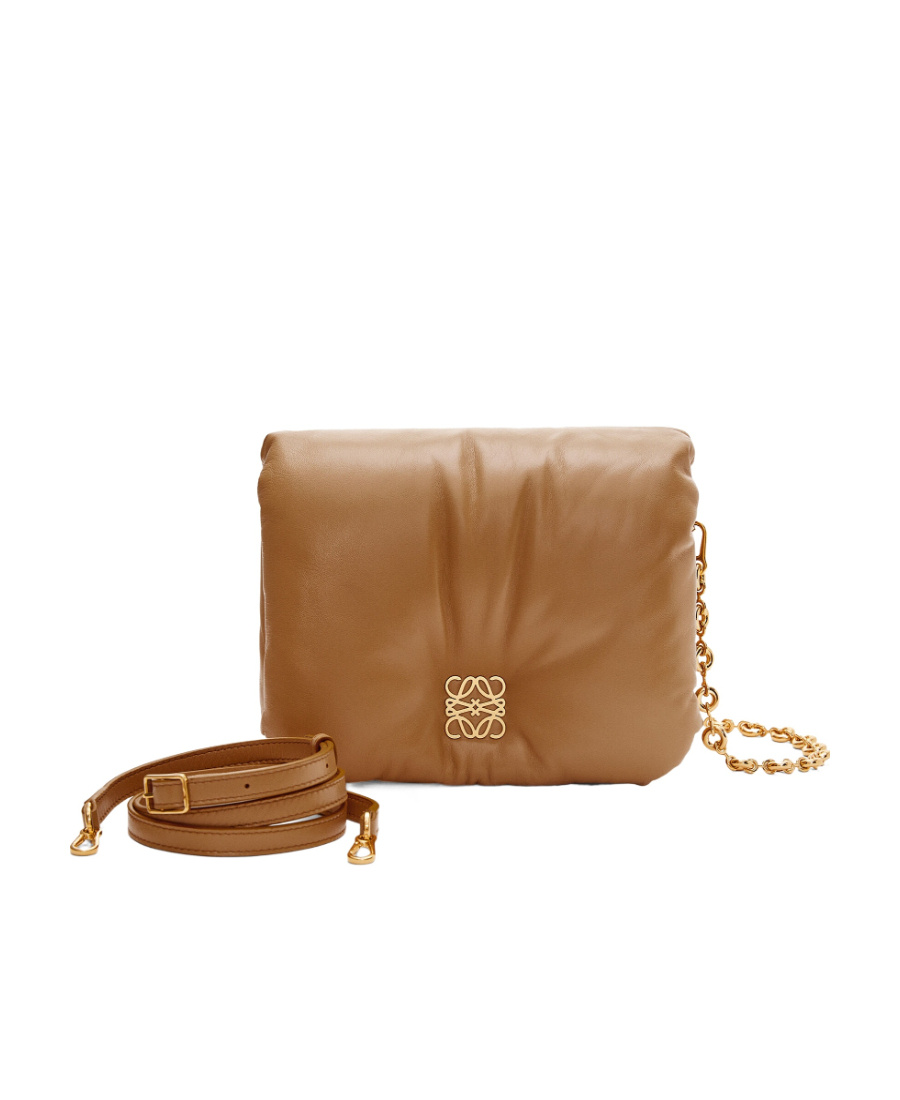 Loewe Puffer Goya Bag In Shiny Nappa Lambskin In Brown
