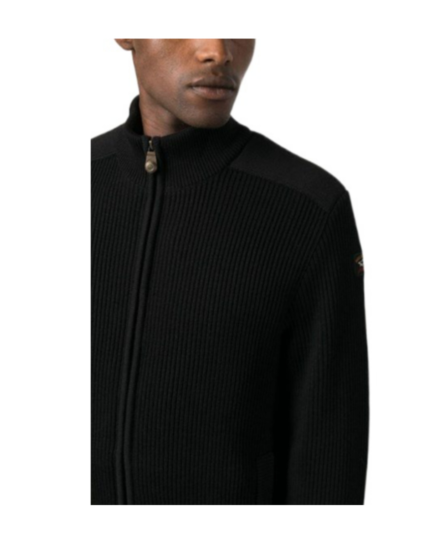 Shop Paul & Shark Zip-fastening Wool Cardigan In Black