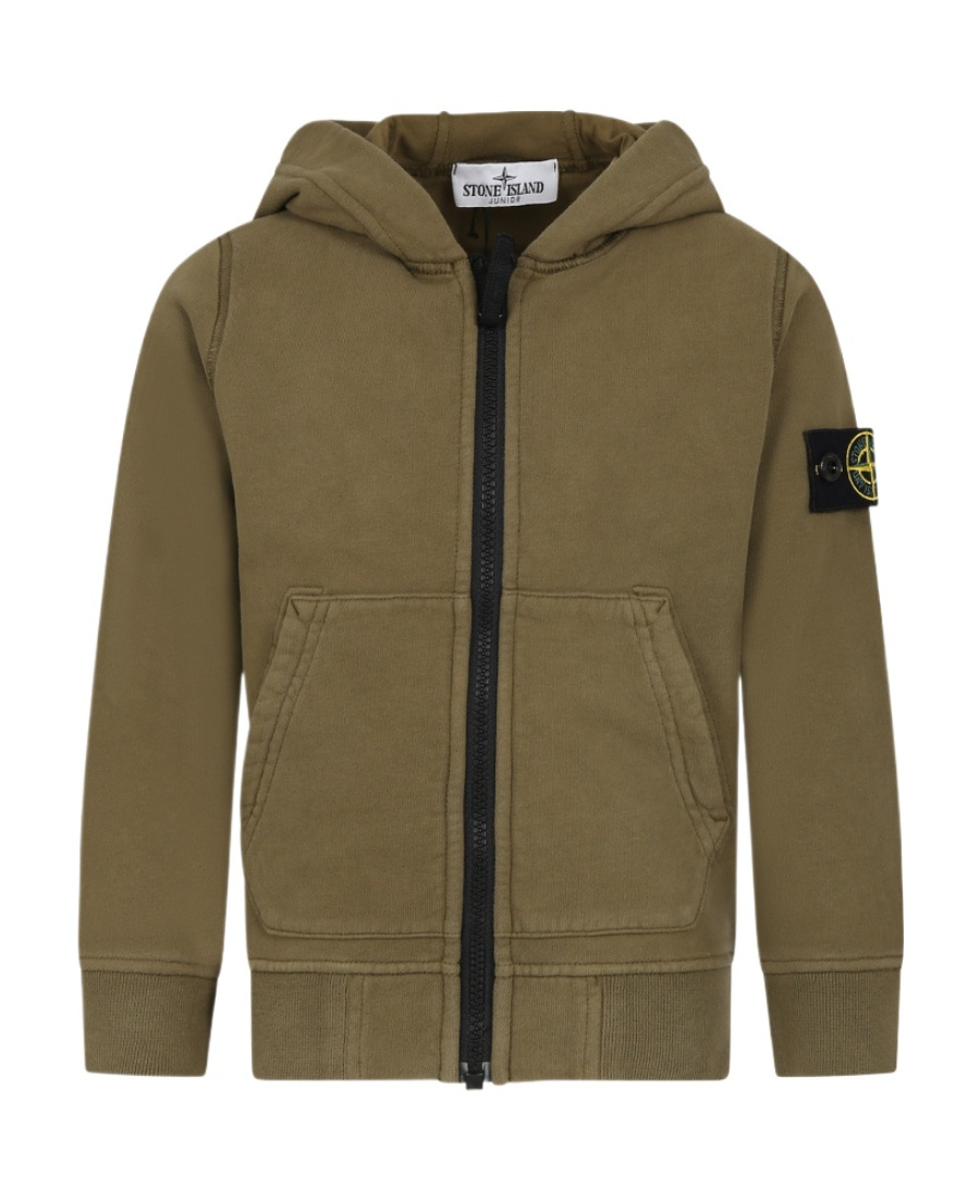 Stone Island Compass Logo-patch Zipped Cardigan In Green