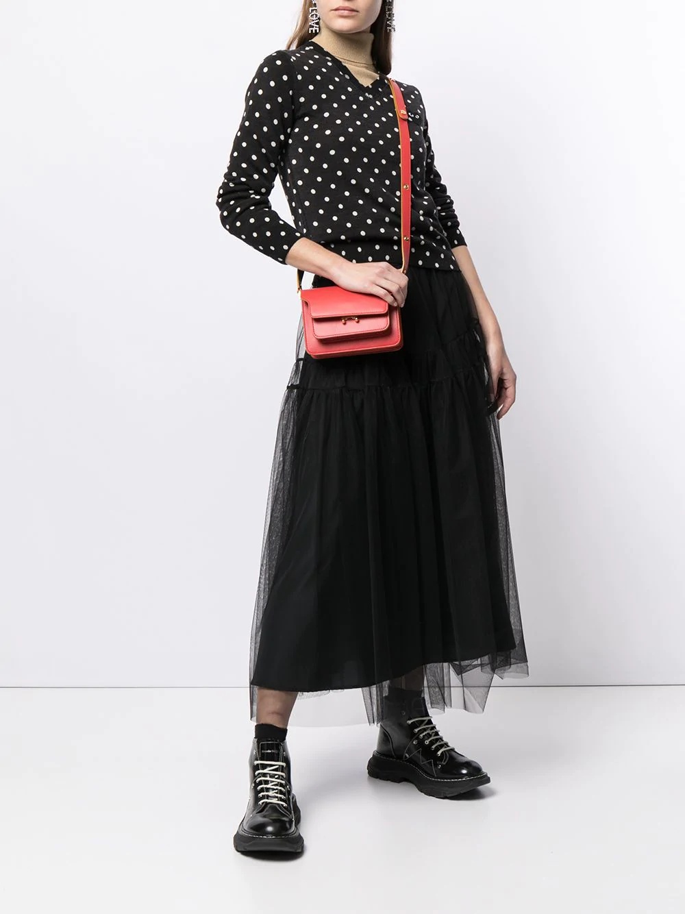 Comme Des Garçons Play Polka Dot-print V-neck Jumper In Black