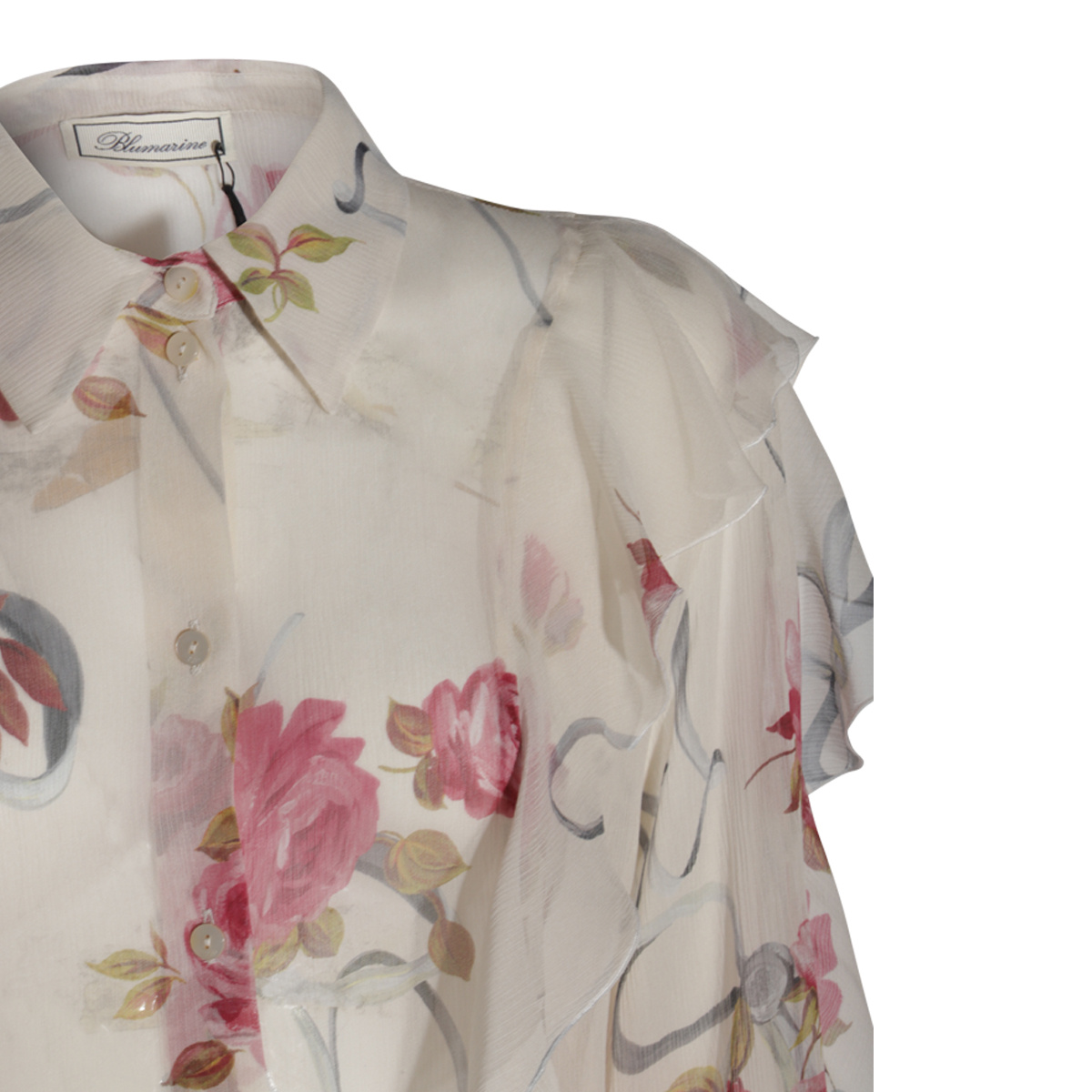 Blumarine Women Floral Silk Chiffon Shirt In Nude