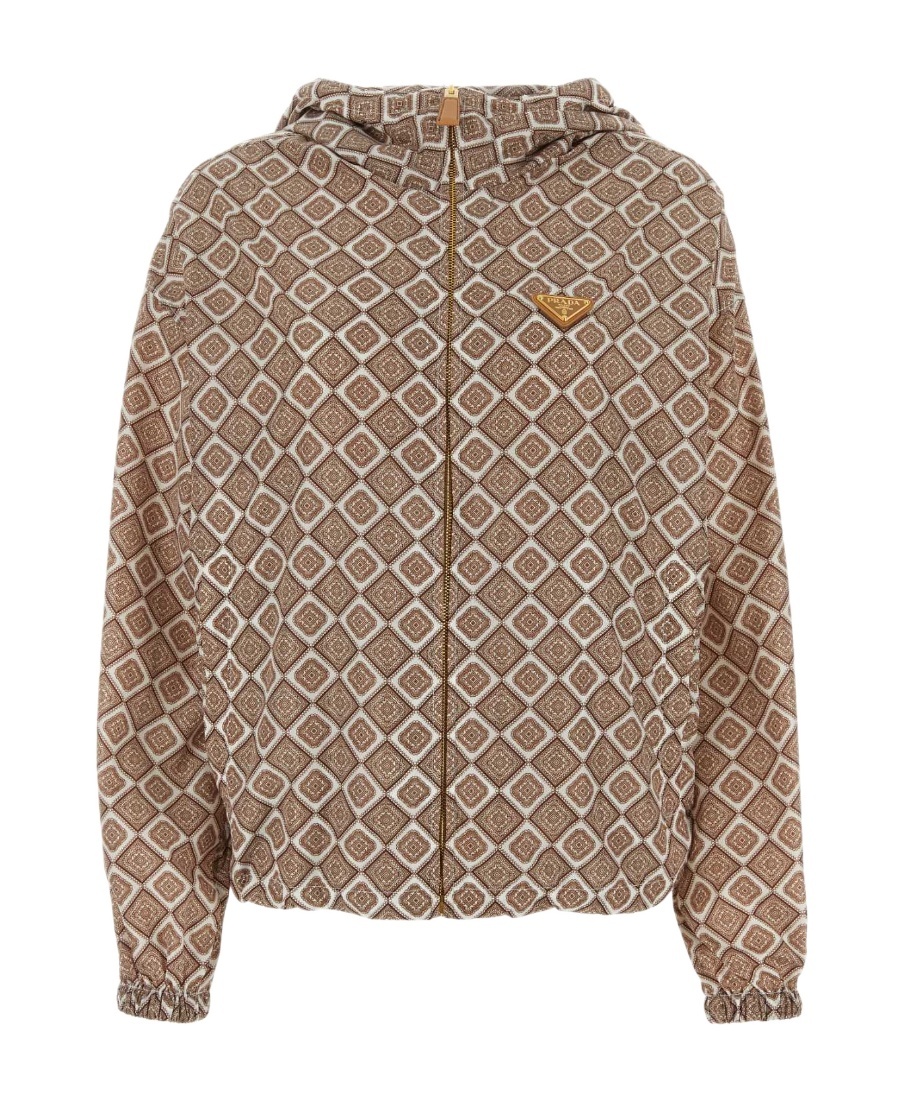 Prada Light Brown Printed Nylon Windbreaker In Bean Paste Color