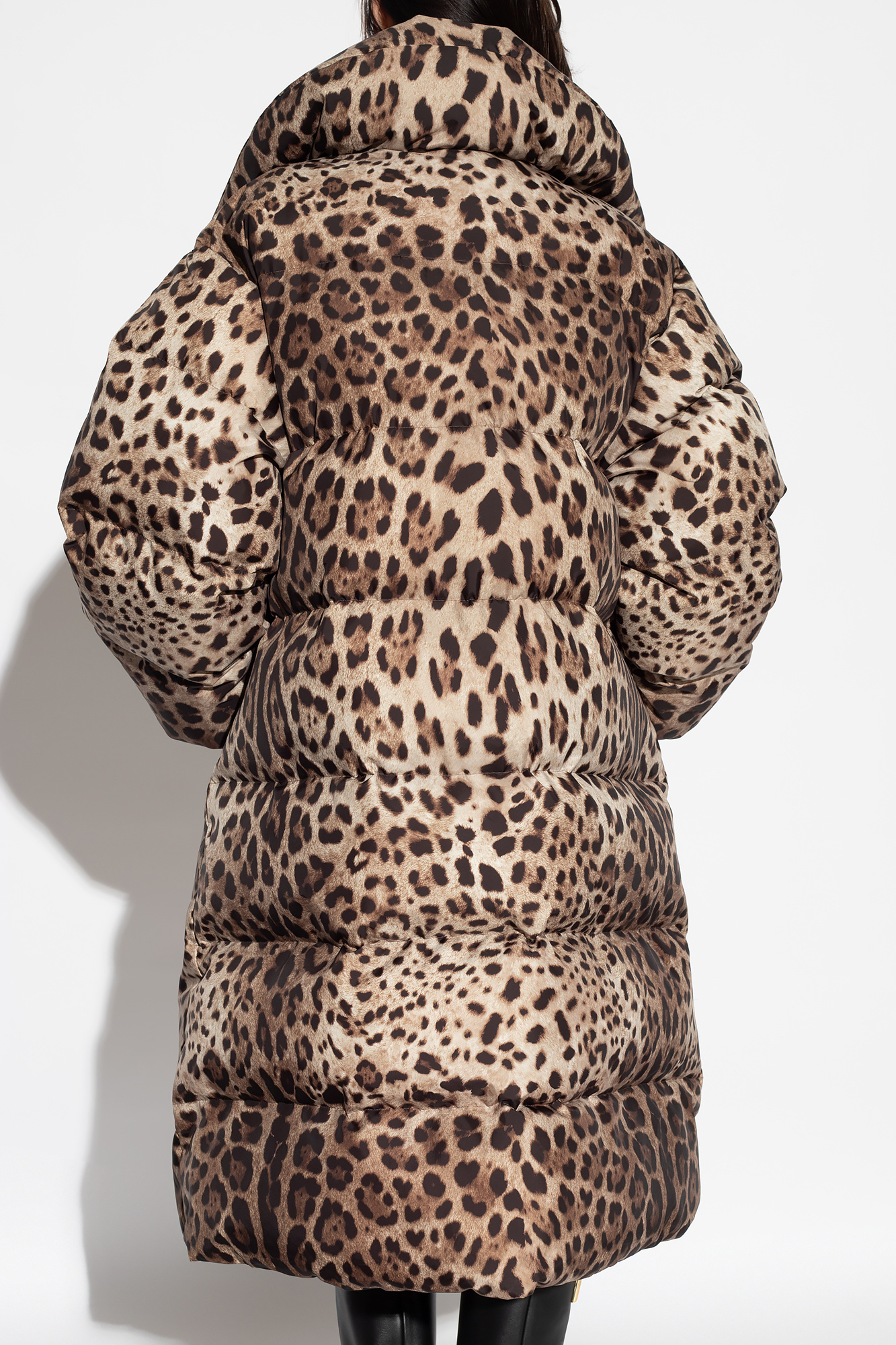 Dolce & Gabbana Leopard-print Oversize Padded Coat In Brown