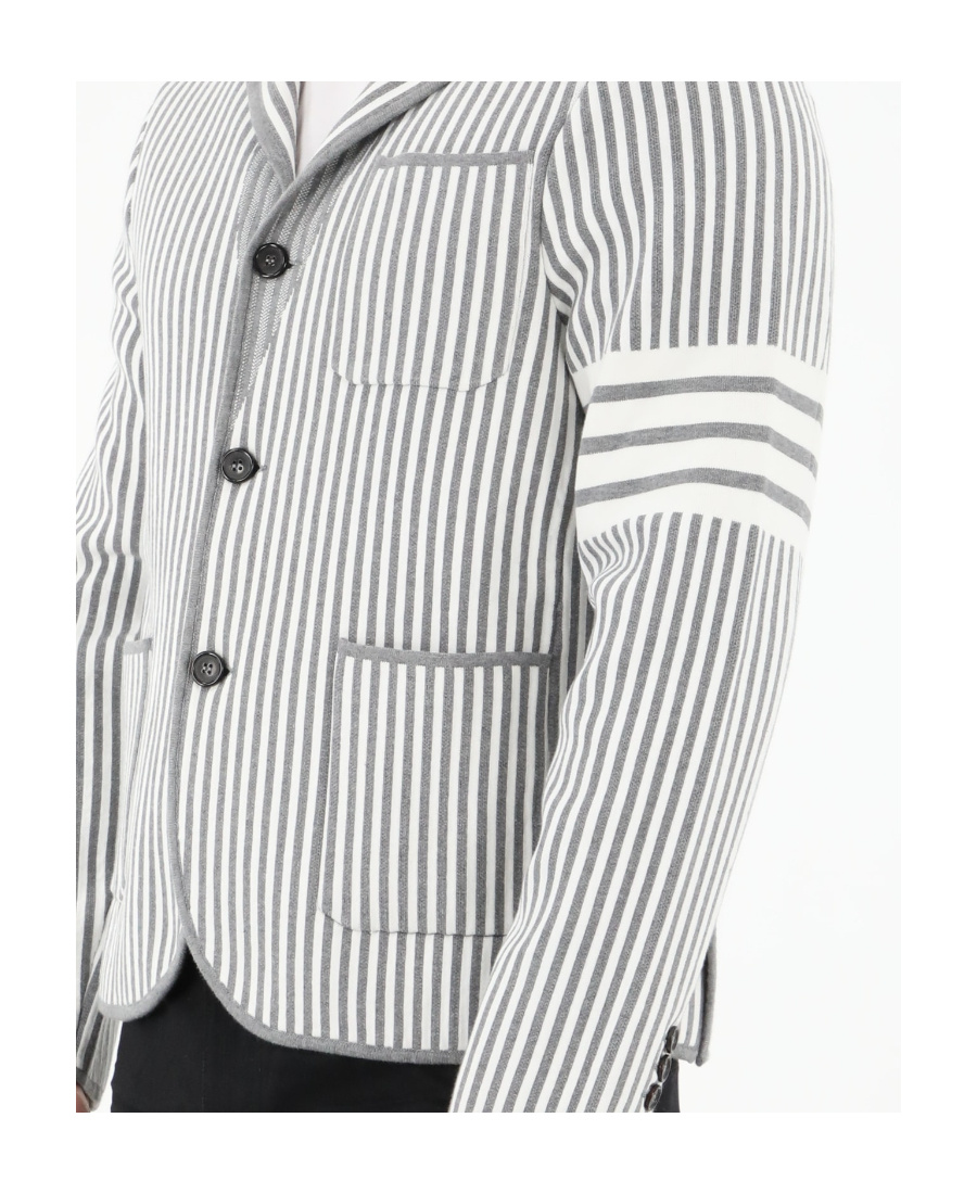 Thom Browne Striped Cotton Blazer In White