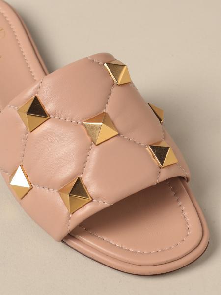 Valentino Rockstud Quilted Flat Sandals In Pink