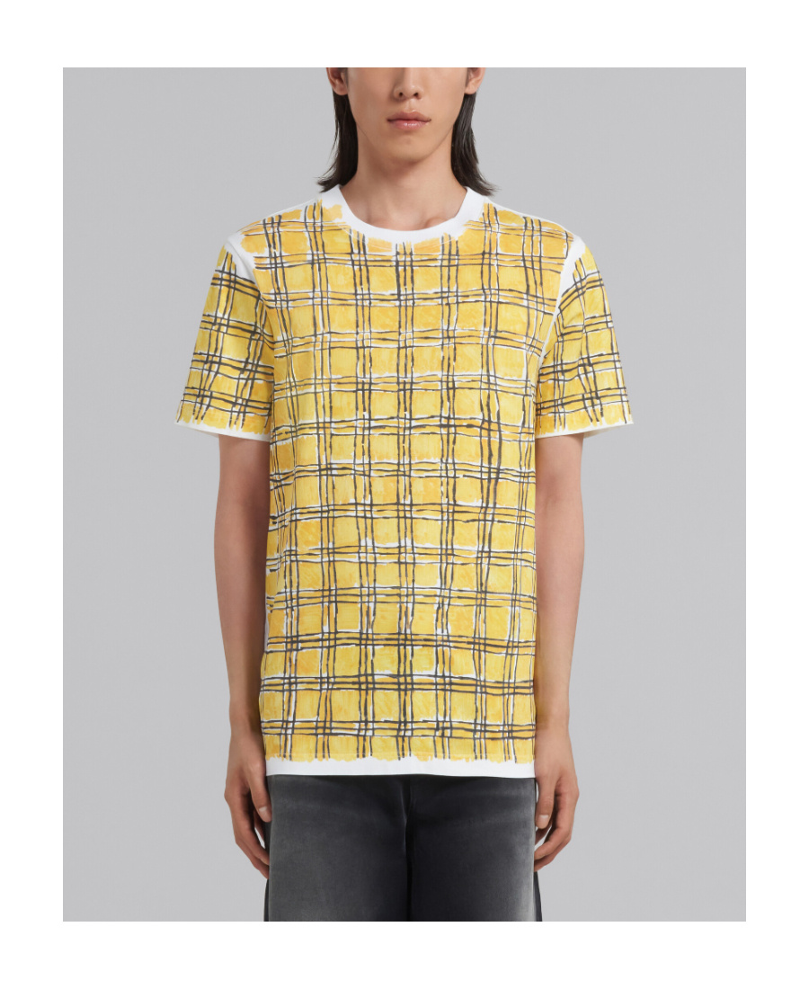 Marni Grid-pattern Cotton T-shirt In Multicolor