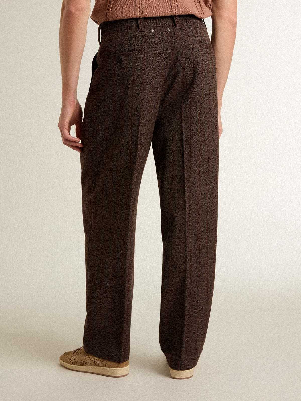 Golden Goose Men's Joggers In Dark Brown Wool With Thin Striped Pattern In Brown