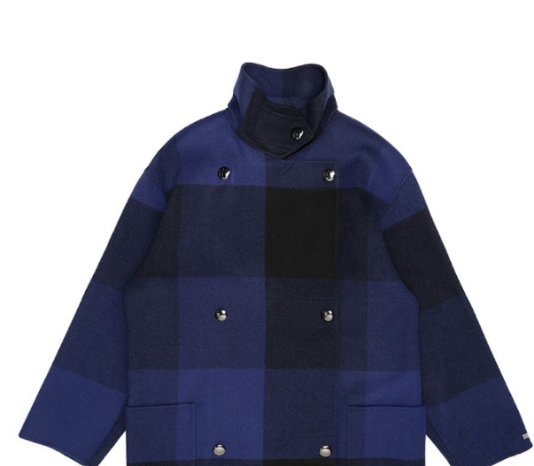 Max Mara Dark Blue Plaid Coat In Black