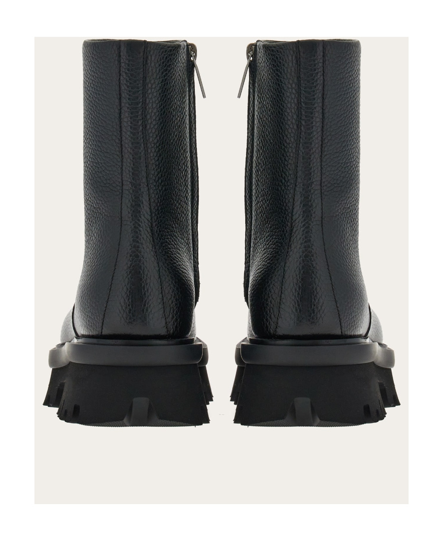 Ferragamo Textured Leather Klem Booties With Carrion Sole In Black