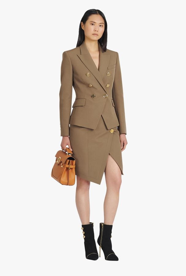 Balmain Asymmetric High-waisted Skirt In Brown