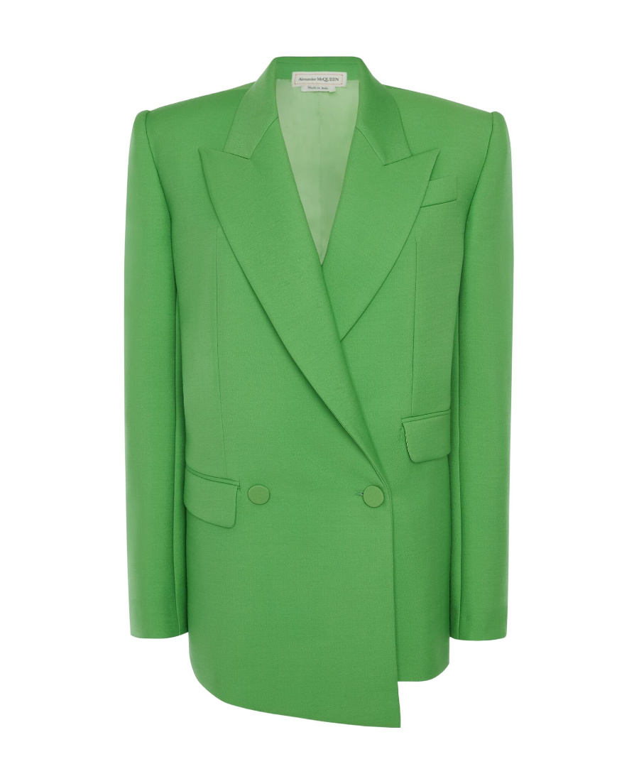 Alexander Mcqueen Drop-hem Double-breasted Boxy Blazer Jacket In Green