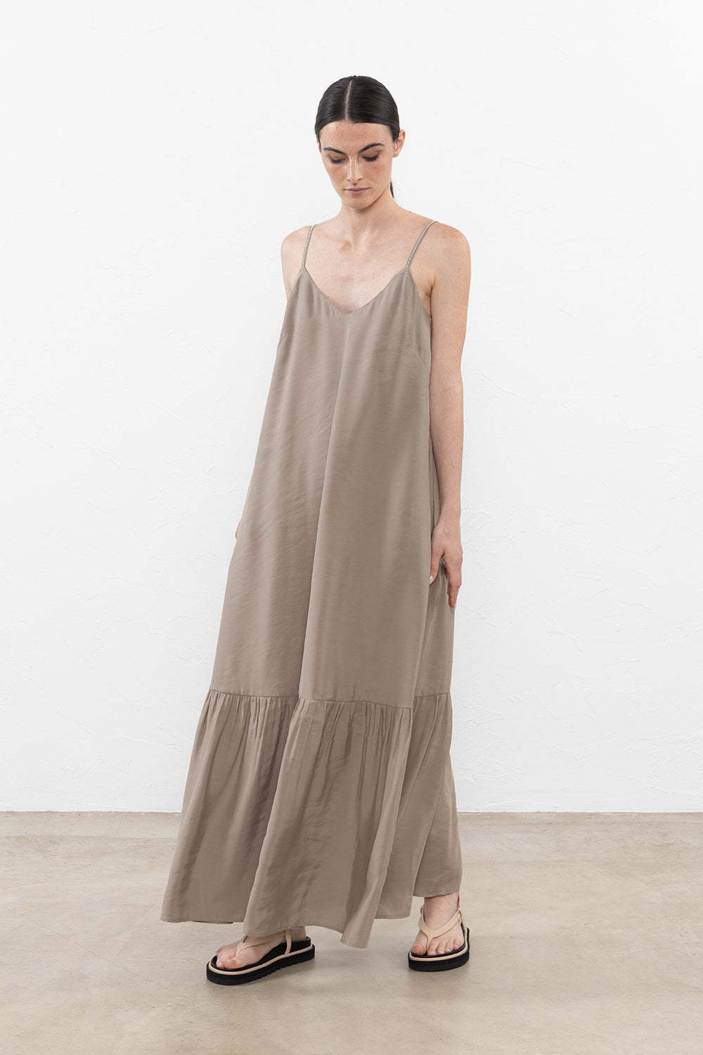 Peserico Habotai Ruffled Modal Maxi Dress