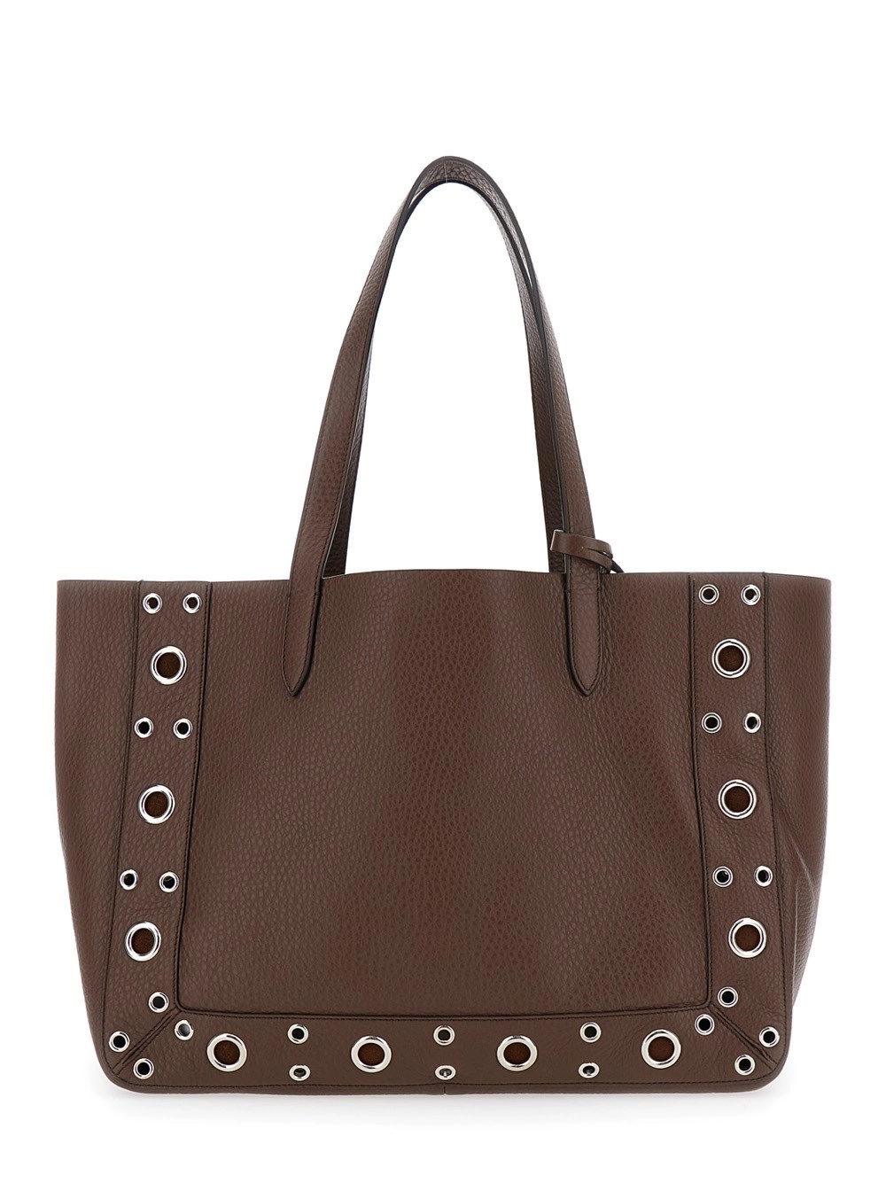 Valentino Medium Leather Tote With Eyelet And Studs In Brown