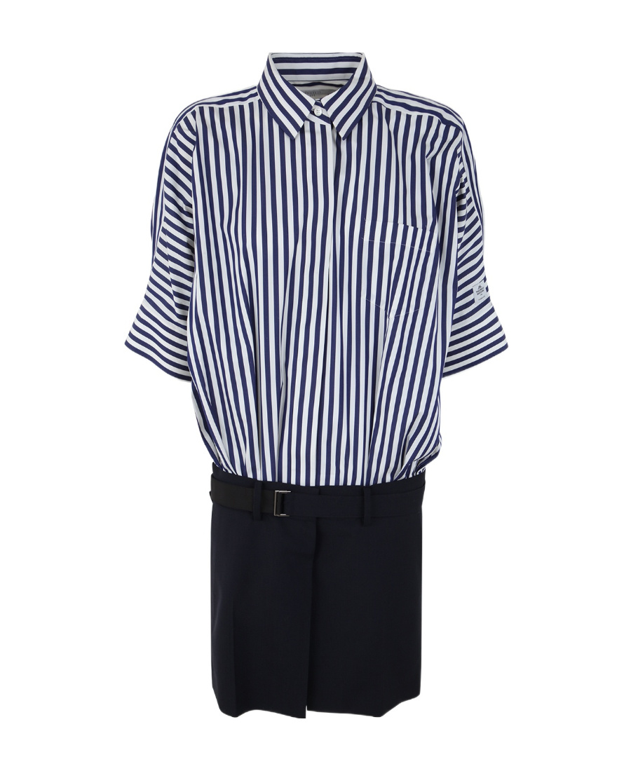 Sacai Cotton Poplin Dress Striped Pattern In Blue
