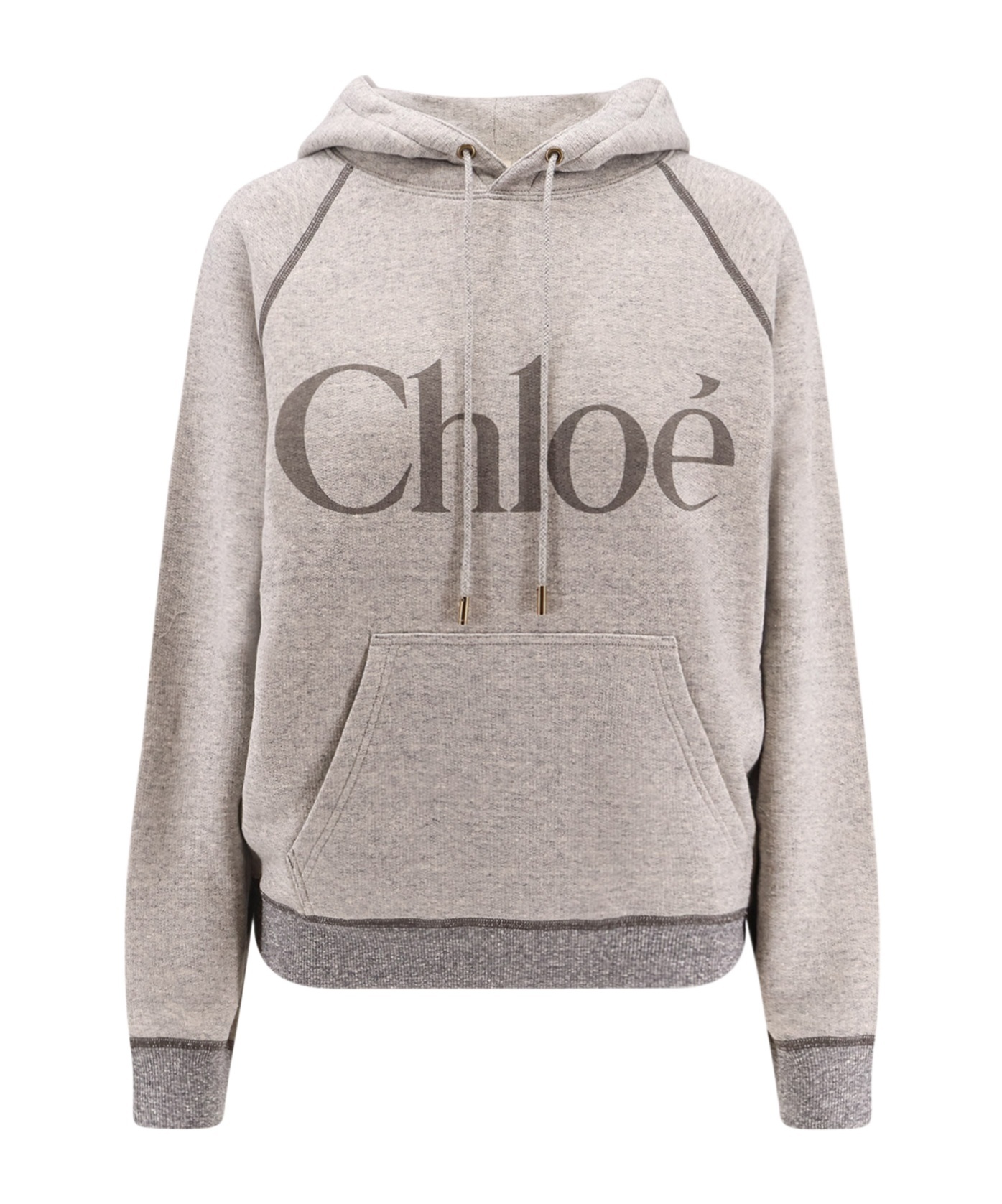Chloé Hooded Cotton Blend Sweatshirt With Kangaroo Pocket In Brown