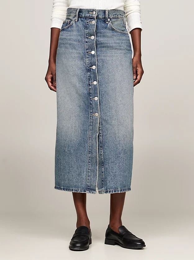 Tommy Hilfiger High-rise Mid-length Denim Skirt In Blue