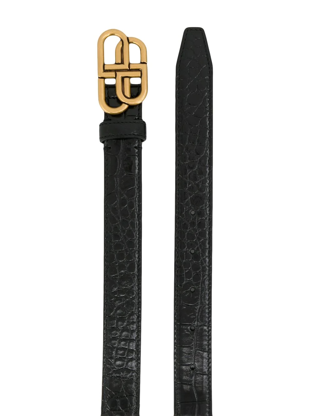 Balenciaga Bb Reversible Croc-effect And Smooth Leather Waist Belt In Black