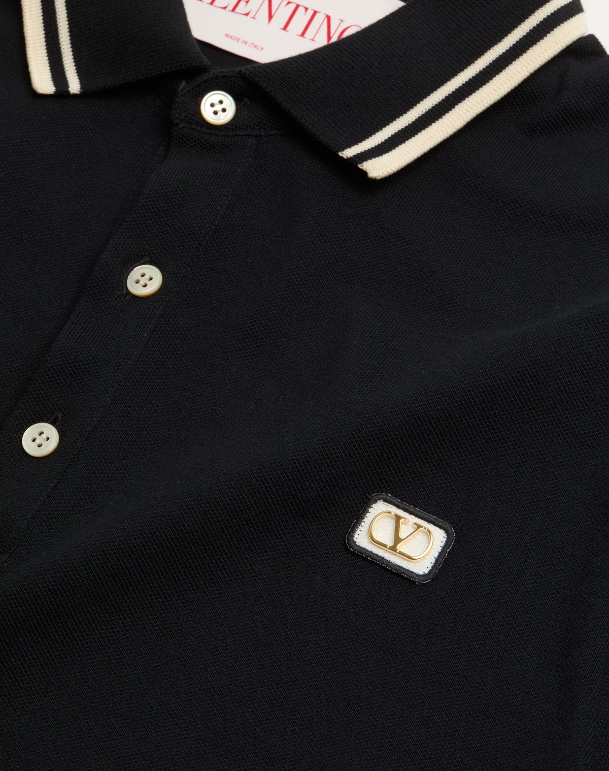 Valentino Garavani Black Polo Shirt With Classic Bicolor Collar And Logo Patch On The Front In Cotto In Black