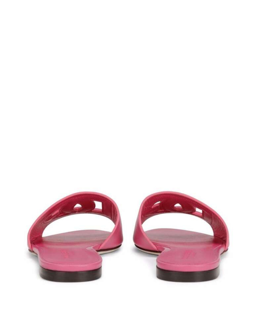 Dolce & Gabbana Dg Logo Slides In Calf Leather In Pink